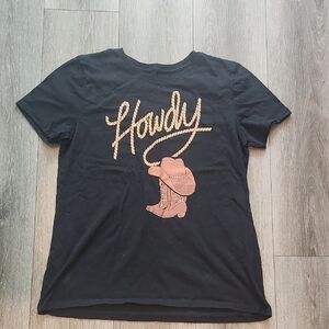 Black 'Howdy' T-Shirt with Cowboy Boot Design
